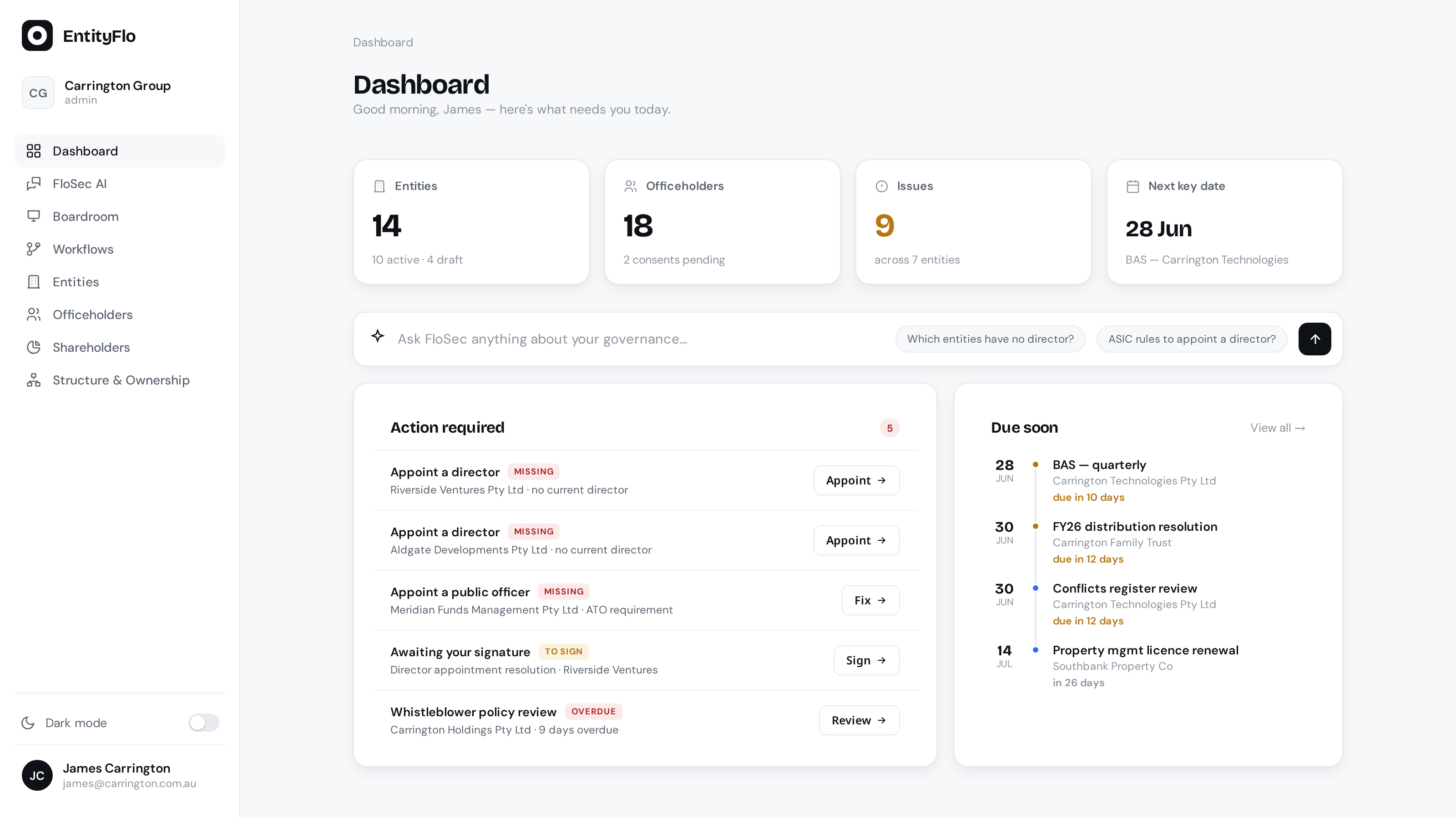 EntityFlo dashboard preview