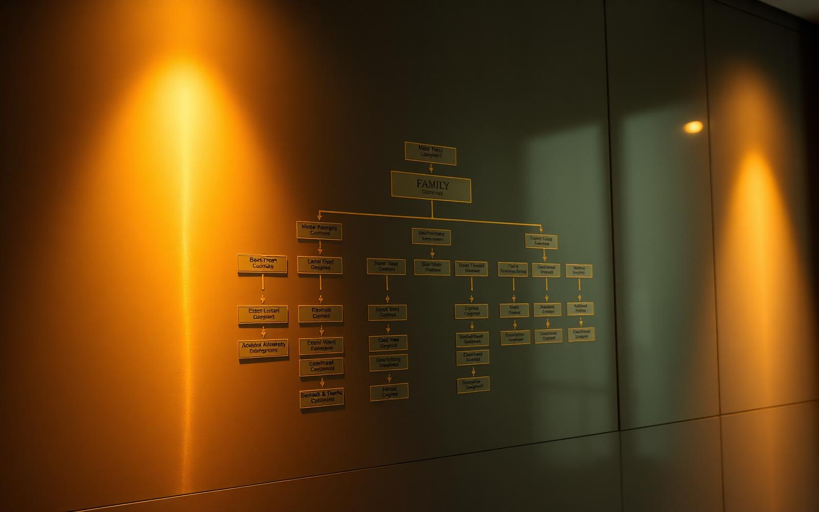 Editorial render of Australia's coastline with a translucent ownership-tree diagram overlaid on the continent.